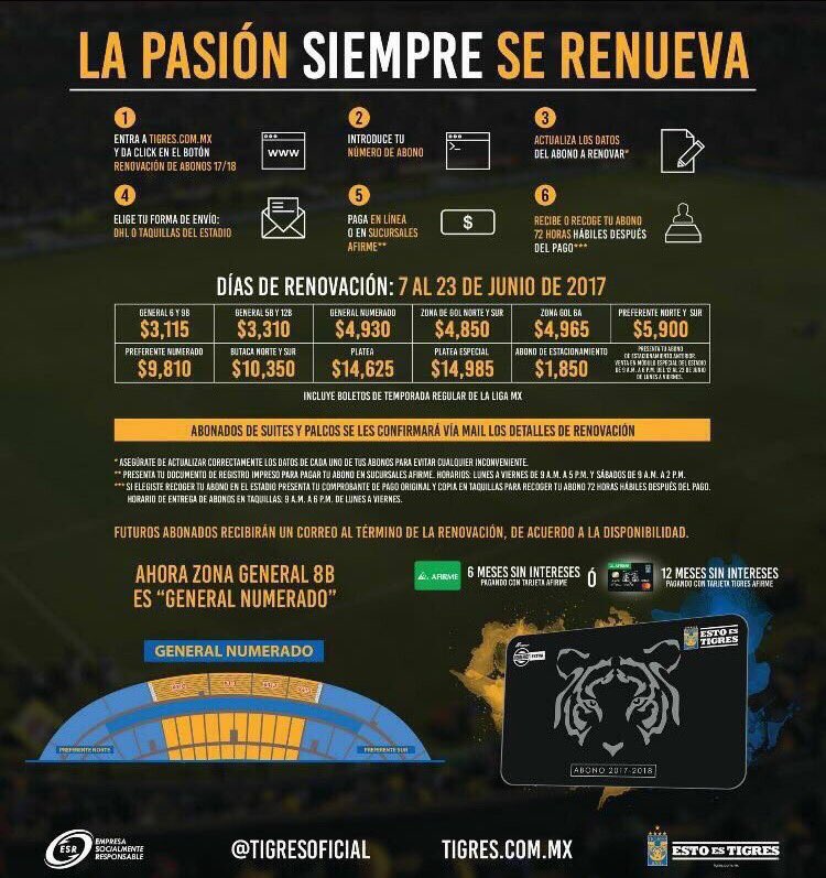 Precios de abonos Tigres UANL 2017-2018